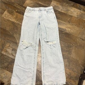 Light Blue Distressed garage wide leg jeans